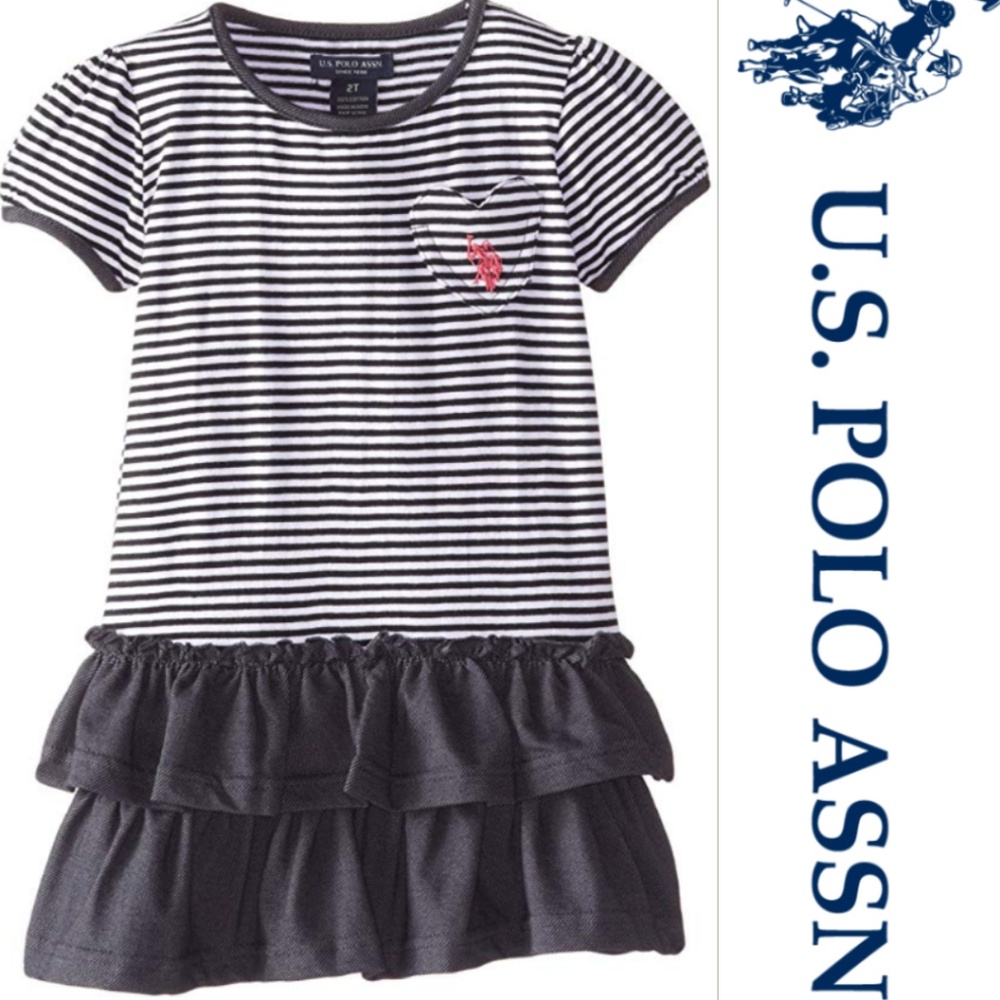 U.S. Polo Assn Striped Tiered Ruffle Knit Dress 4